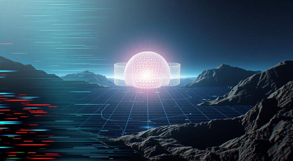 A futuristic digital landscape with a central focus on the Lindy Effect concept. In the foreground, a glitching, pixelated filter distorts the image, symbolizing the unpredictable nature of decision-making. The middle ground features a grid-like structure, representing the underlying data and patterns that influence longevity. In the background, a luminous, ethereal glow emanates, hinting at the deeper, unseen forces at play. Dramatic lighting casts long shadows, creating a sense of depth and mystery. The overall tone is one of contemplation and the juxtaposition of the known and the unknown.