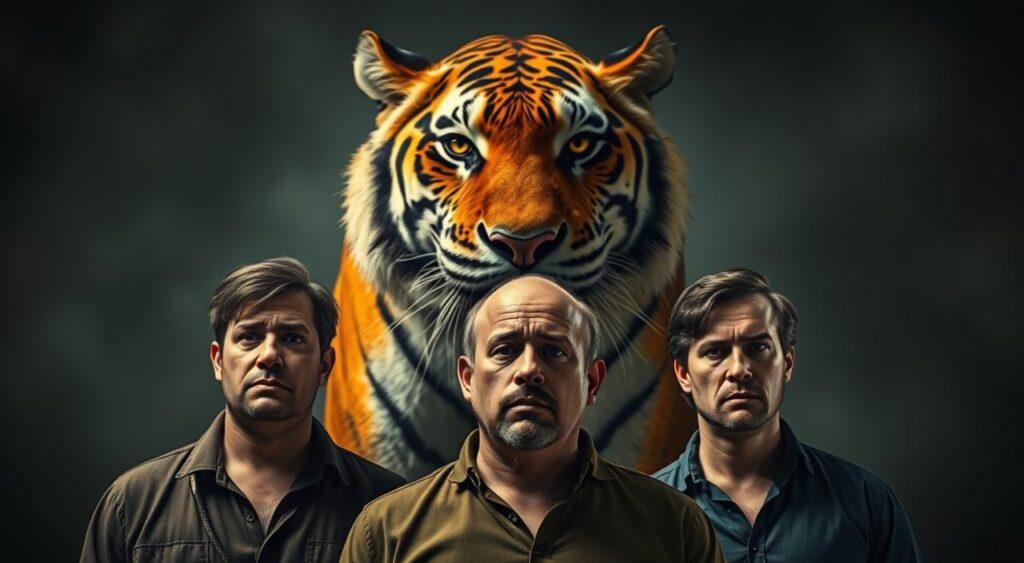 three men make a tiger