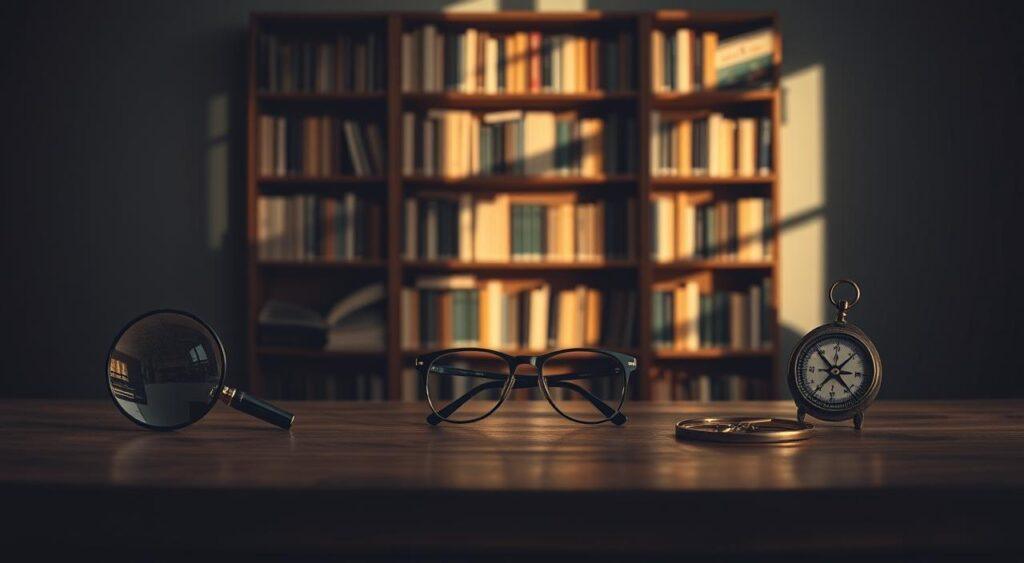 A dimly lit room, with a wooden table in the foreground. On the table, various cognitive bias examples are displayed, each represented by a different everyday object - a distorted magnifying glass, a pair of rose-tinted glasses, a compass with a broken needle. In the middle ground, a bookshelf filled with psychology texts casts long shadows across the scene. The background is blurred, suggesting a sense of contemplation and introspection. The lighting is dramatic, creating a chiaroscuro effect that highlights the nuances of the cognitive biases. The overall atmosphere is one of quiet reflection, inviting the viewer to explore the complexities of the Semmelweis Effect Mental Model.