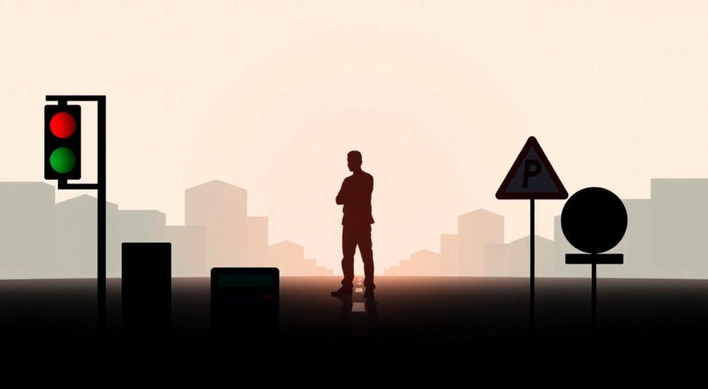 A visually captivating illustration of cognitive shortcuts examples, captured in a minimalist, stylized manner. The foreground features a collection of everyday objects - a traffic light, a dollar bill, a calculator, and a road sign - each representing a distinct cognitive shortcut. The middle ground showcases the human decision-making process, with a silhouetted figure contemplating these shortcuts against a backdrop of subtle, geometric shapes. The lighting is soft and diffused, creating a contemplative atmosphere that invites the viewer to ponder the influence of these mental heuristics. The overall composition is balanced and harmonious, guiding the eye through the various elements and prompting deeper reflection on the subject.