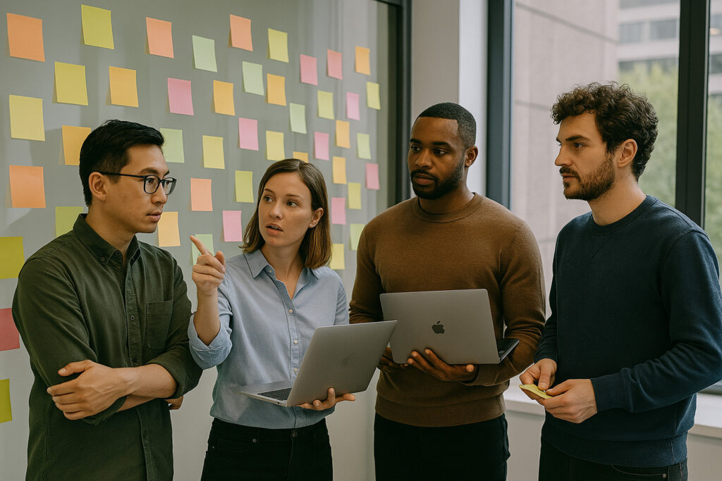 a tech team using idea boards