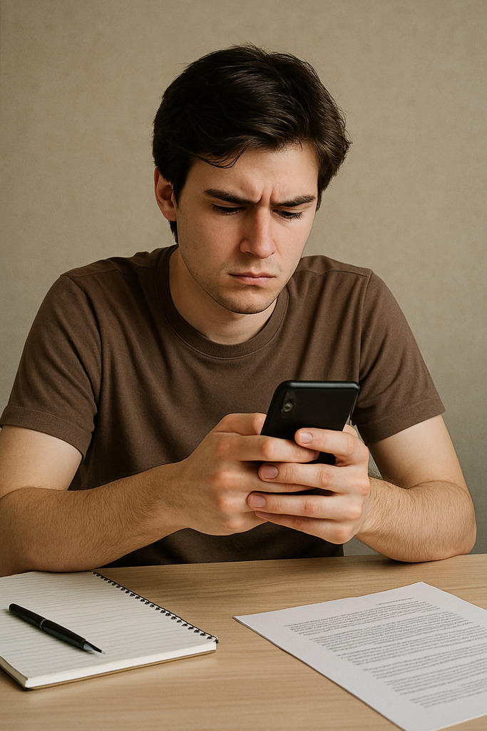 self-handicapping mental model- scrolling through his phone instead of starting that important task