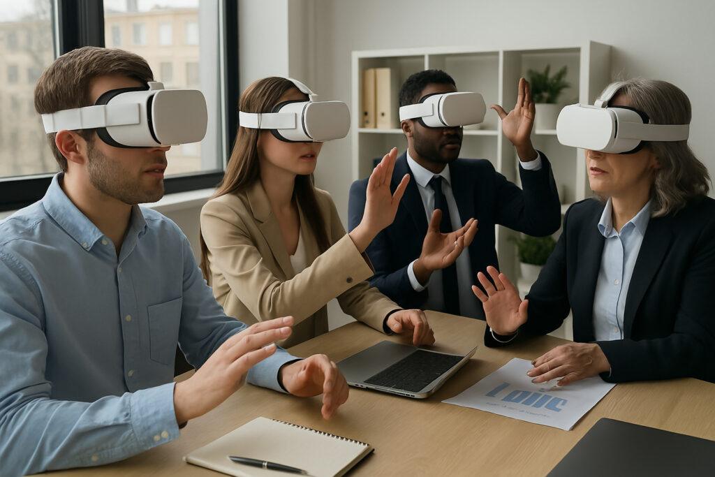 team at work using VR simulations 