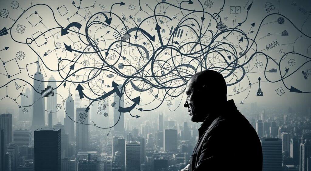 A complex web of economic forces, intertwined and ever-shifting, with arrows and charts flowing like a tapestry of data. In the foreground, a figure ponders, brow furrowed, surrounded by a maelstrom of competing theories and models. The background, a hazy landscape of towering skyscrapers and bustling city streets, reflects the fast-paced, ever-changing nature of modern macroeconomics. Muted tones of gray and blue lend a contemplative air, as the figure navigates the challenges of reconciling economic principles with the realities of a dynamic, globalized world. Harsh, dramatic lighting casts long shadows, symbolizing the uncertainty and difficulties inherent in this field of study. A complex web of economic forces, intertwined and ever-shifting, with arrows and charts flowing like a tapestry of data. In the foreground, a figure ponders, brow furrowed, surrounded by a maelstrom of competing theories and models. The background, a hazy landscape of towering skyscrapers and bustling city streets, reflects the fast-paced, ever-changing nature of modern macroeconomics. Muted tones of gray and blue lend a contemplative air, as the figure navigates the challenges of reconciling economic principles with the realities of a dynamic, globalized world. Harsh, dramatic lighting casts long shadows, symbolizing the uncertainty and difficulties inherent in this field of study.