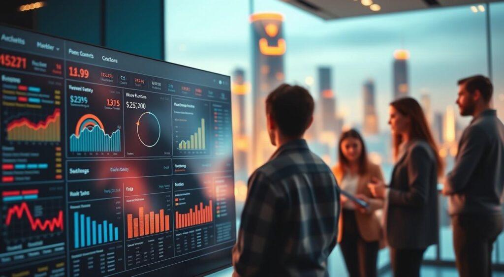 A vibrant and dynamic visualization of marketing resource allocation, captured in a striking cinematic composition. In the foreground, a sleek, modern dashboard displays intricate data visualizations, showcasing key performance metrics and budget breakdowns. In the middle ground, a team of marketing professionals collaborates, analyzing the data and strategizing their next moves. The background is a blurred, futuristic cityscape, hinting at the broader business landscape and the scale of the challenge. Warm, directional lighting casts a sense of energy and purpose, while a subtle depth of field draws the viewer's eye to the central focus. The overall impression conveys the complexity and importance of effective marketing resource allocation in driving SaaS business success.