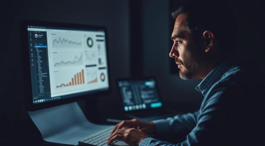 A dimly lit office setting, the soft glow of a computer screen illuminating the face of a data analyst deep in thought. On the desk, a spreadsheet displays intricate charts and graphs, the visual representation of complex business decisions. The analyst, brow furrowed in concentration, contemplates the insights hidden within the data, searching for the patterns that will inform the next strategic move. The room is hushed, save for the occasional click of a mouse or the soft tapping of a keyboard, as the analyst navigates the delicate interplay of numbers and variables, guided by the principles of the "base rates mental model." This image captures the essence of applying this powerful cognitive tool to the realm of business, where data-driven decision-making is paramount.