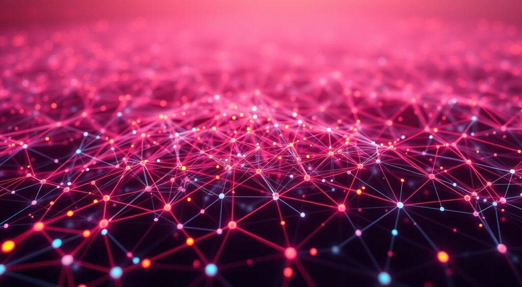 A dynamic social network visualization with nodes and edges in vibrant hues, depicting the rapid growth and interconnectivity of online communities. The foreground features an array of abstract data points linked by glowing lines, conveying the exponential expansion of digital interactions. The middle ground showcases a sprawling network topology, with nodes pulsing and expanding to illustrate the preferential attachment model. In the background, a subtle gradient of warm and cool tones creates a sense of depth and movement, mirroring the ever-evolving nature of social media landscapes. Soft, diffused lighting casts a compelling glow, and the camera angle provides a sweeping, bird's-eye perspective to underscore the scale and complexity of these virtual ecosystems.