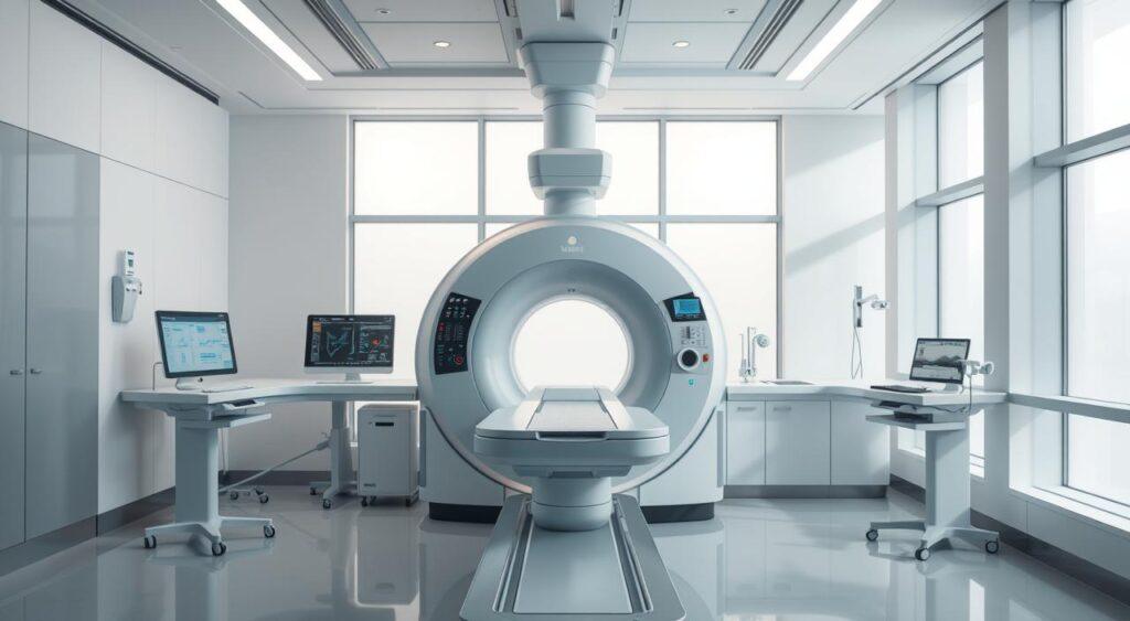 A state-of-the-art healthcare diagnostic system composed of a sleek, silver-gray medical imaging device positioned at the center. Precision-engineered controls and displays surround the device, bathed in a soft, ambient light. The system is situated in a modern, minimalist medical facility with clean lines, neutral tones, and large windows that allow natural light to flood the space. An atmosphere of professionalism, efficiency, and advanced technology pervades the scene, conveying the system's ability to provide accurate and reliable medical diagnostics. The overall impression is one of a cutting-edge, trustworthy healthcare solution designed to enhance patient care and safety. Algorithms Mental Model- cutting-edge, trustworthy healthcare solution designed to enhance patient care and safety.