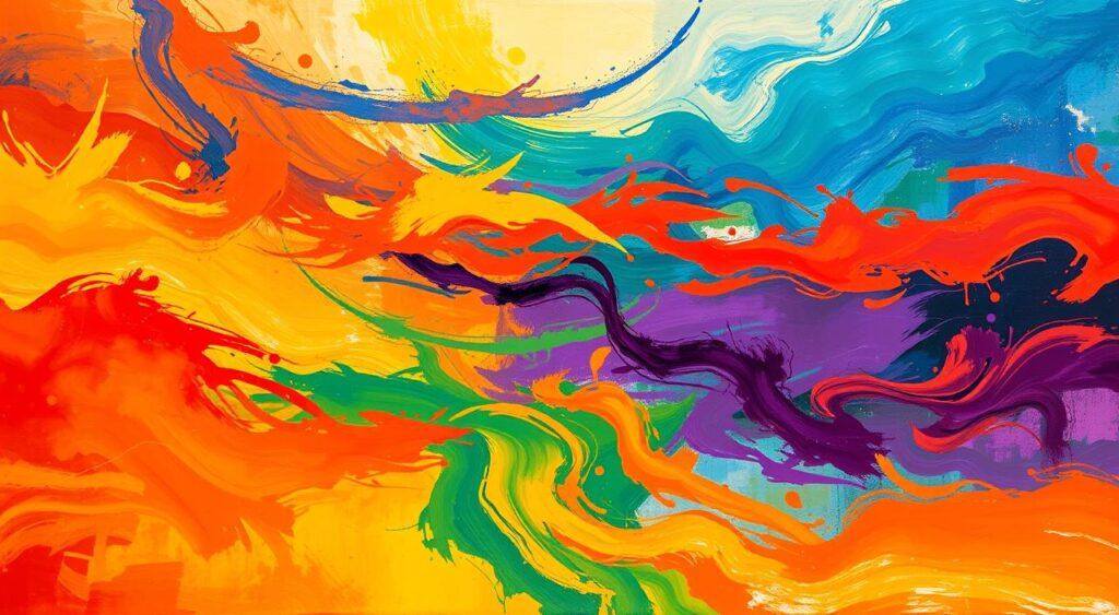 A vibrant spectrum of ideas, from the fiery red of unwavering conviction to the cool blue of open-mindedness, flows across a vast canvas. In the foreground, bold brushstrokes of orange and yellow represent the extremes, clashing and converging. In the middle ground, hues of green and purple blend, symbolizing the nuanced perspectives that bridge the divide. The background is a swirling symphony of blues and indigos, conveying the expansive nature of intellectual discourse. Warm, directional lighting casts a sense of depth and dynamism, inviting the viewer to explore the ever-evolving landscape of thought.