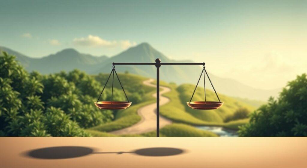 A serene, minimalist landscape depicting the interplay of risk and opportunity. In the foreground, a balance scale, its two trays evenly poised, symbolizing the need to weigh risks and rewards. The middle ground features a winding path, representing the journey of decision-making, flanked by lush, verdant foliage and a tranquil stream. In the background, a mountainous horizon, its peaks shrouded in wispy clouds, conveying the broader context of life's uncertainties. Soft, diffused lighting casts a contemplative mood, encouraging the viewer to ponder the delicate balance of risk surface area management. The scene exudes a sense of harmony, inviting the observer to find their own equilibrium between embracing opportunities and mitigating potential pitfalls.