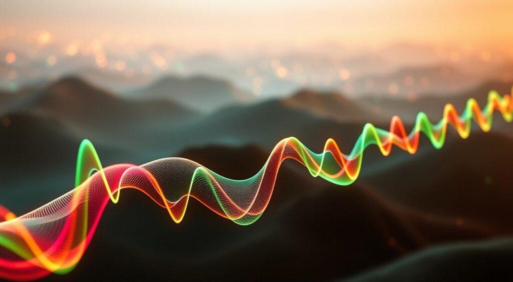 A vibrant, dynamic visualization of the historical evolution of signaling theory. In the foreground, a series of interconnected waveforms, each representing a key advancement or milestone in the field, pulsing and undulating with energy. In the middle ground, abstract geometric shapes and patterns that symbolize the mathematical foundations and theoretical frameworks that have shaped the theory's development over time. In the background, a hazy, ethereal landscape of interconnected nodes and networks, hinting at the broader technological and societal contexts that have influenced and been influenced by signaling theory. The scene is illuminated by a warm, diffuse lighting, creating a sense of depth and dimension. The overall impression is one of a living, breathing process of intellectual and scientific progress.