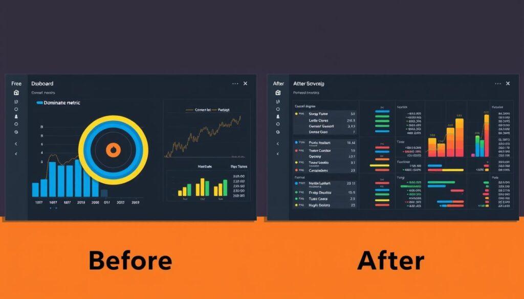 Before and after dashboard showing evolution from single metric to balanced scorecard, addressing Campbell's Law mental model