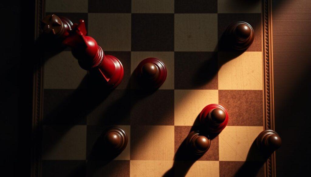 Chess board with red queen piece and alternative winning strategy, symbolizing mastery of the red queen effect mental model