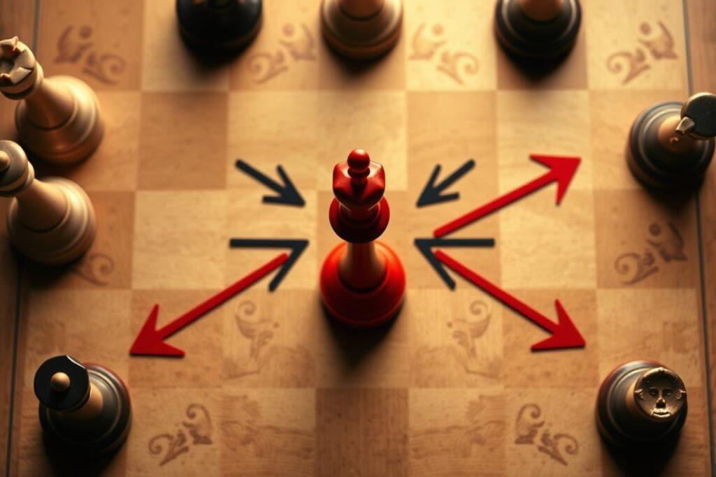 Chess strategy board showing a different move pattern, representing breaking free from the red queen effect mental model