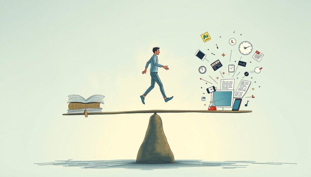 Person balancing between timeless and rapidly-changing knowledge using the half life mental model