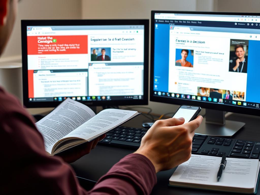 Person expanding reference points by researching multiple sources of information