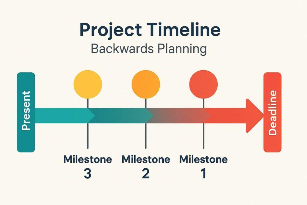 Project timeline showing backwards planning