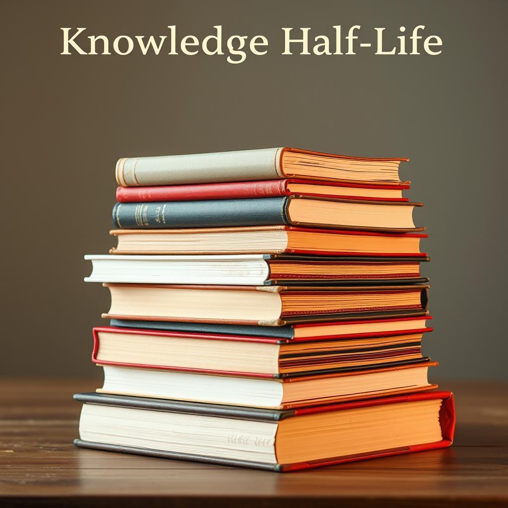 Stack of books representing knowledge with varying half life periods