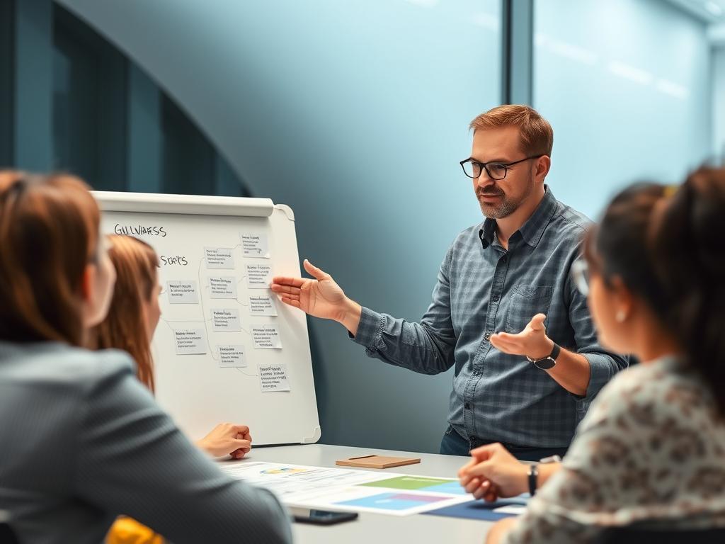 Team leader facilitating a diverse group, showing the application of the alloying mental model in leadership Team leader facilitating a diverse group, showing the application of the alloying mental model in leadership