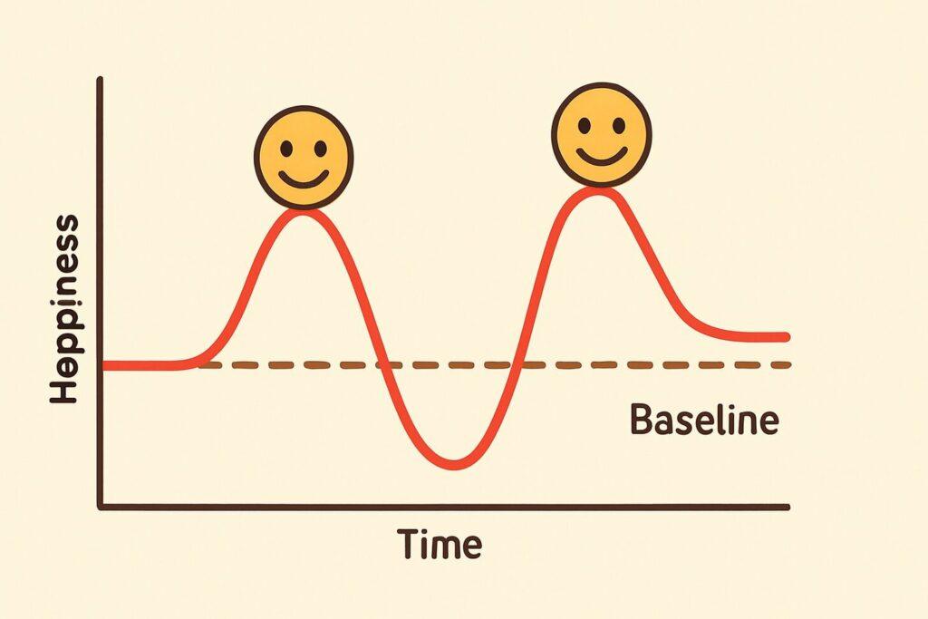 happiness spikes after achievements versus baseline happiness levels
