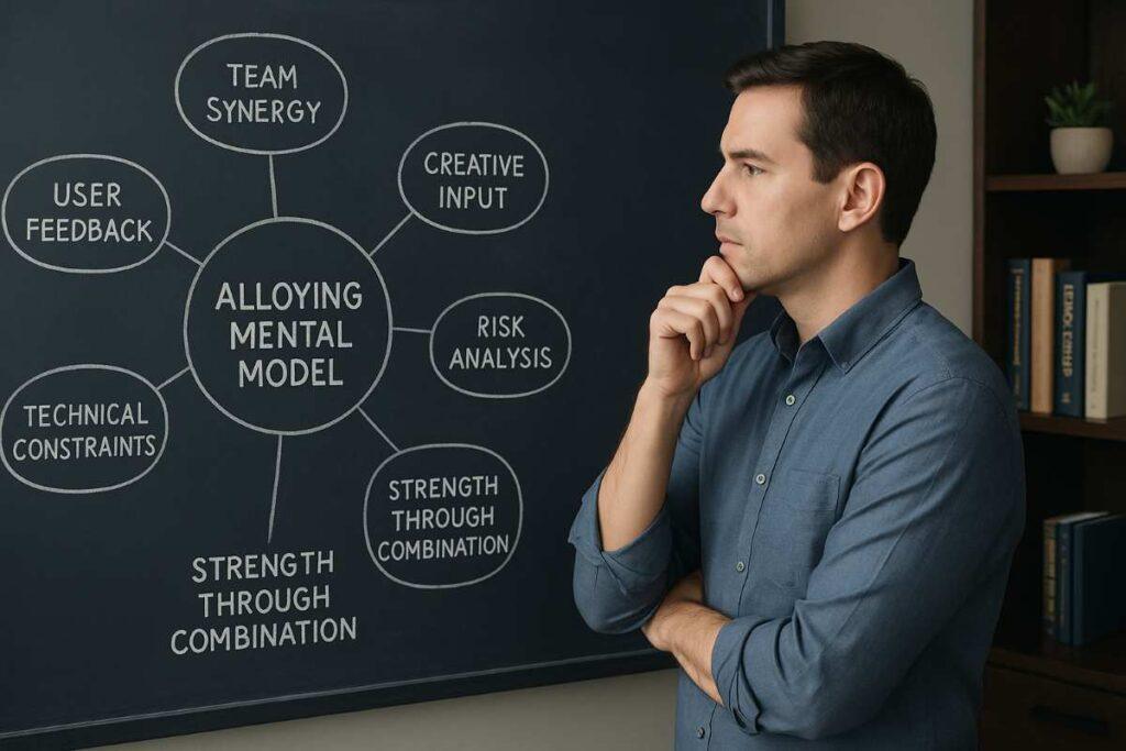 Person applying the alloying mental model in a real-life situation, combining different perspectives putting into practics